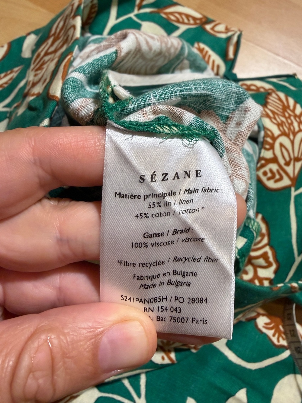 Sezane Baptisto Teal Cream Floral Linen Cotton Wide Leg Pant 6 - Picture 9 of 16